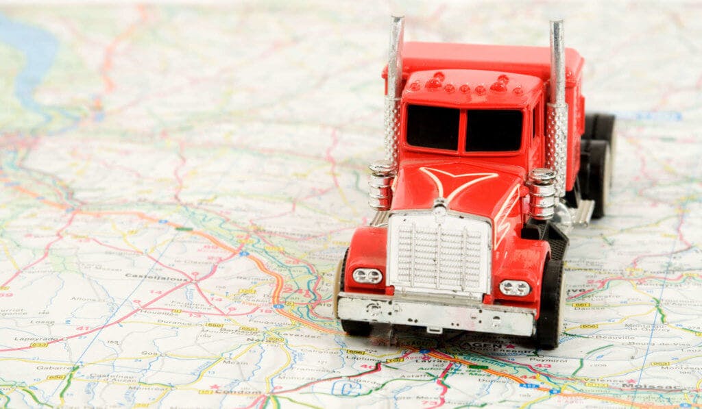 Toy truck on a map.