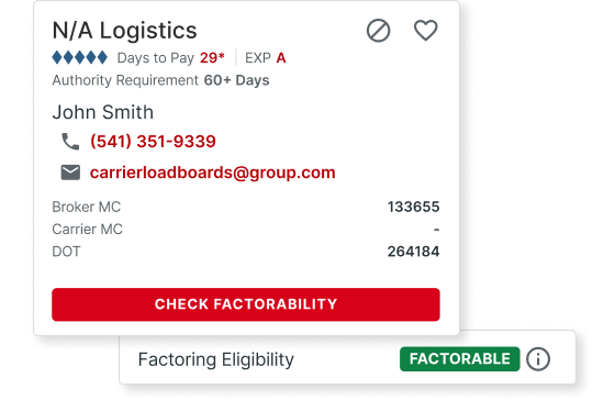 Truckstop Load Board customers: A quick tap reveals load factorability right in the load summary.