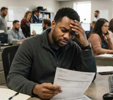 Owner-operator reviewing a factoring statement at their desk