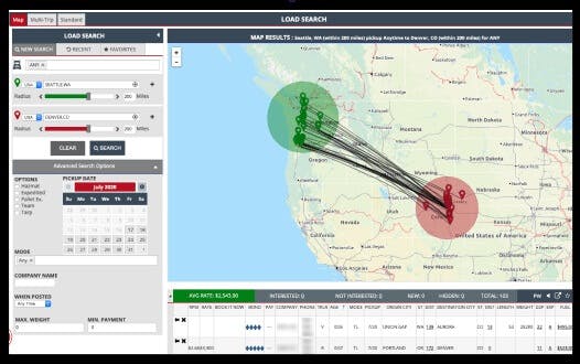 Screen showing Truckstop.com Heat Map