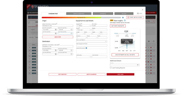 Laptop with Truckstop broker Load Board example.