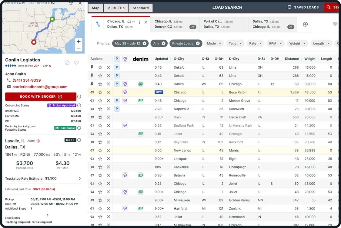 Load board interface screenshot