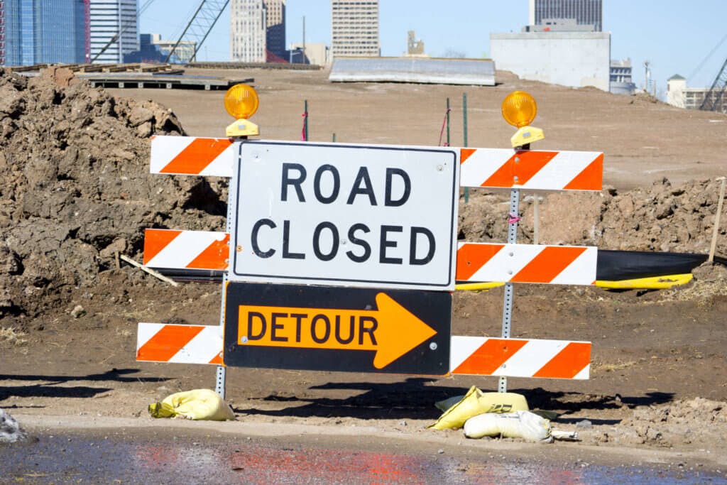 Closed road with detour.