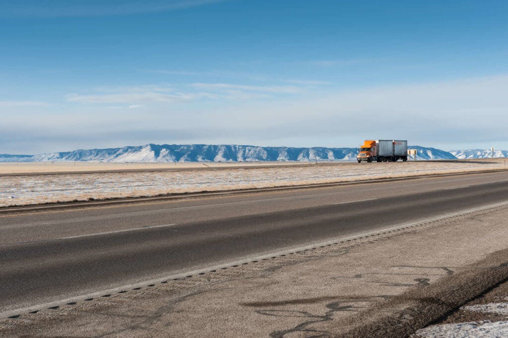 truck driving through Wyoming