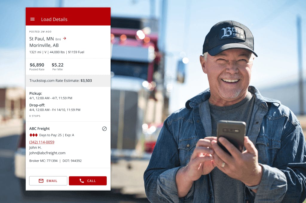 Professional truck driver using Truckstop Go mobile app